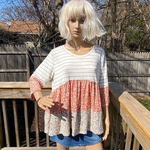 Haptics Floral and Stripe Tiered Top size L